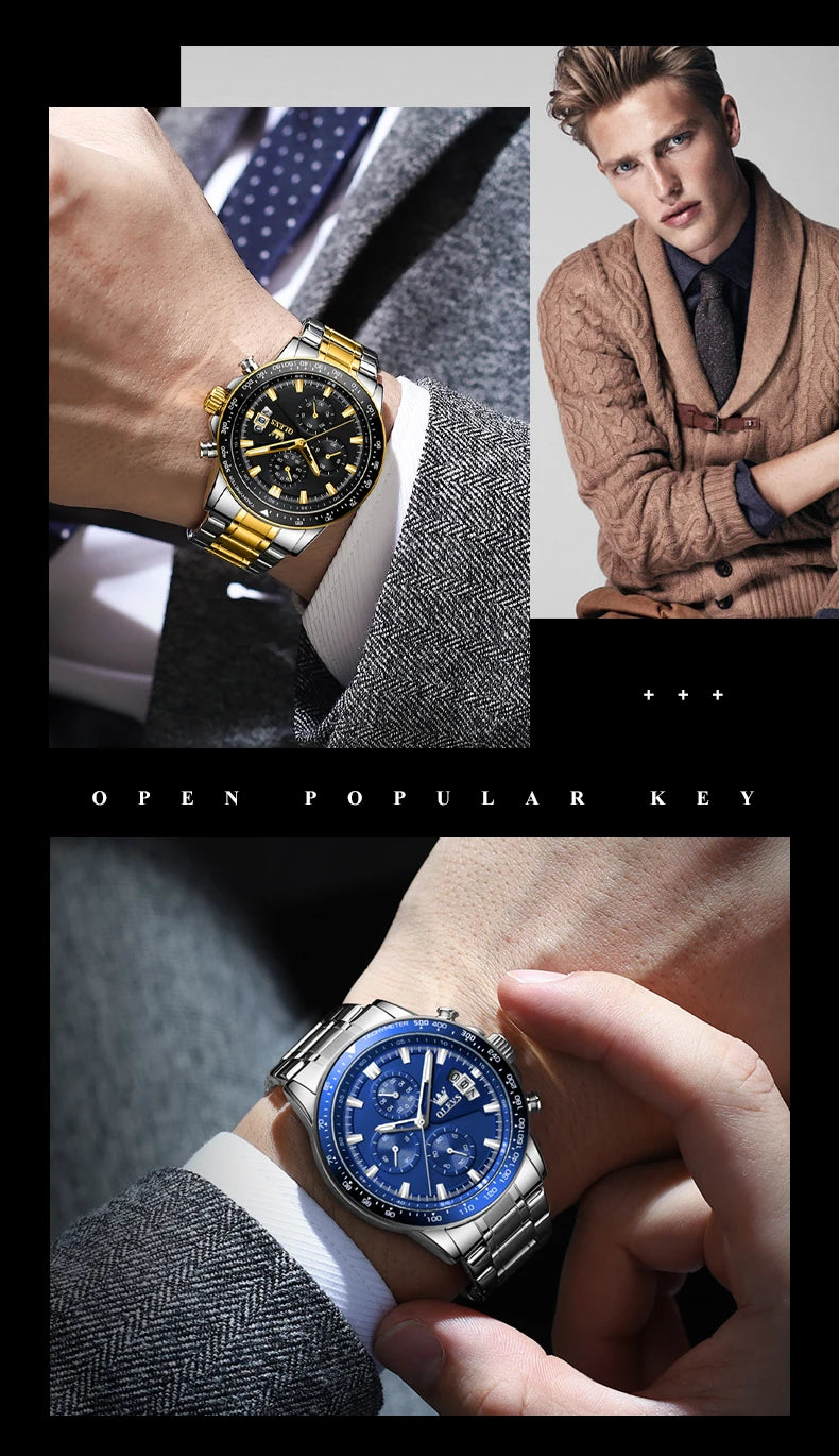 OLEVS Top Men's Watches Luxury Waterproof Luminous Classic Quartz Wrist Watch for Men Chronograph STOP WATCH Sports Man Watch
