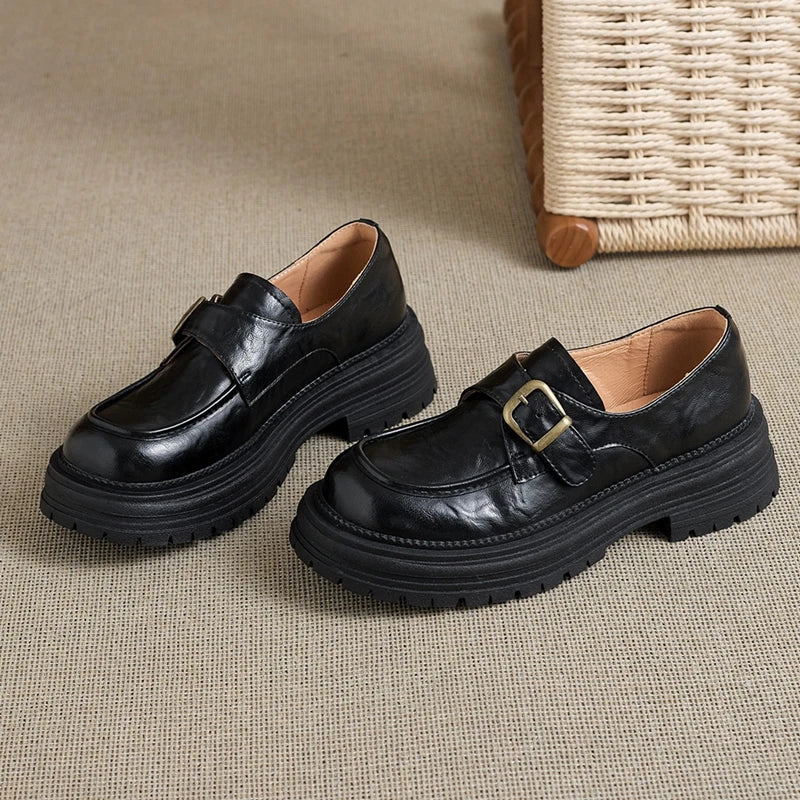 2026 New Women's Loafers Thick-soled, non-slip, buckle-up women shoes Round-toe formal dress shoes for spring and autumn female