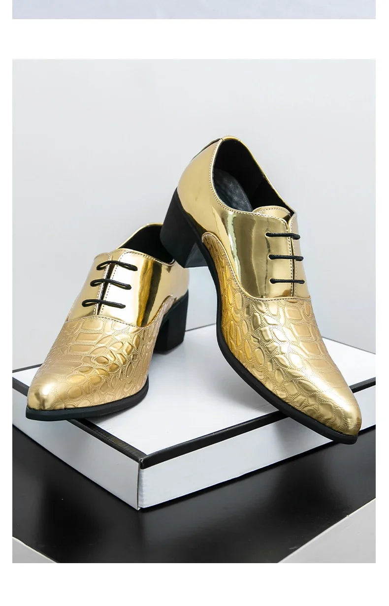 Luxury Multiple Colors High Heel Men's Shoes Fashion Moccasin Man Wedding Shoes Groom Designer Pointed Toe Leather Dress Oxfords