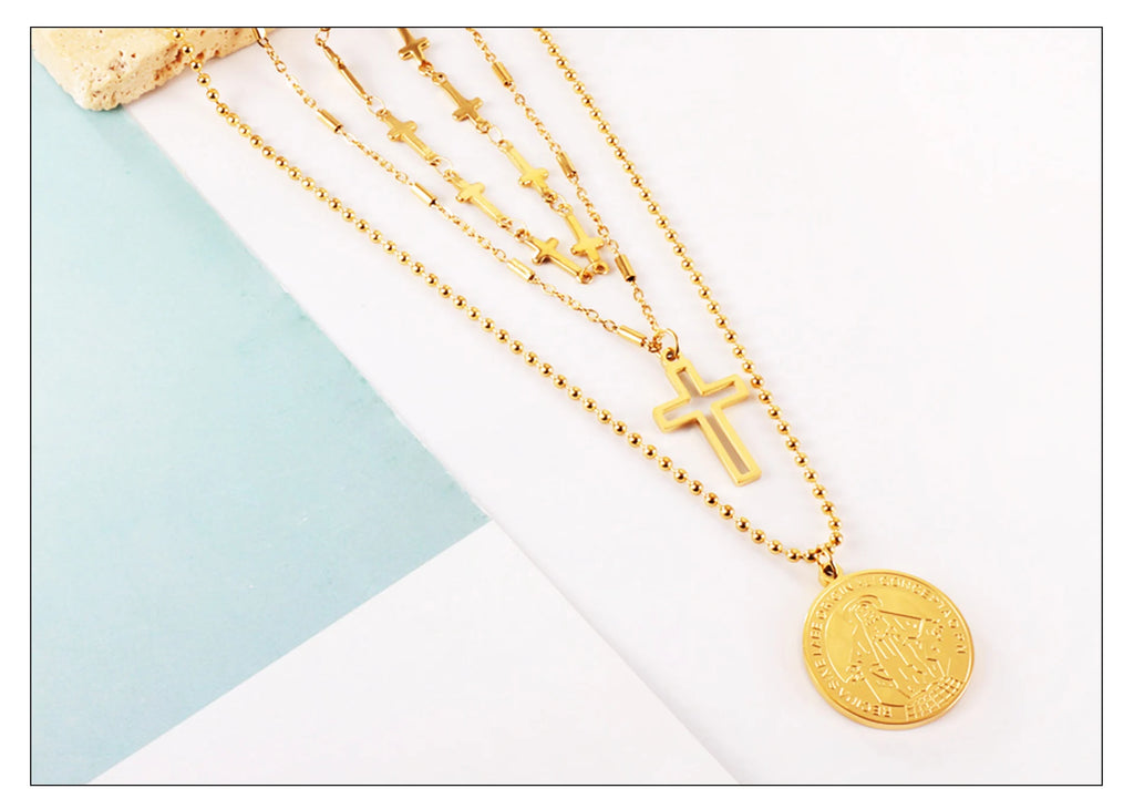 Classic Cross Pendant Necklaces For Women Girls Fashion Gold Plated Stainless Steel O Chain Collares Para Mujer Jewelry Gifts