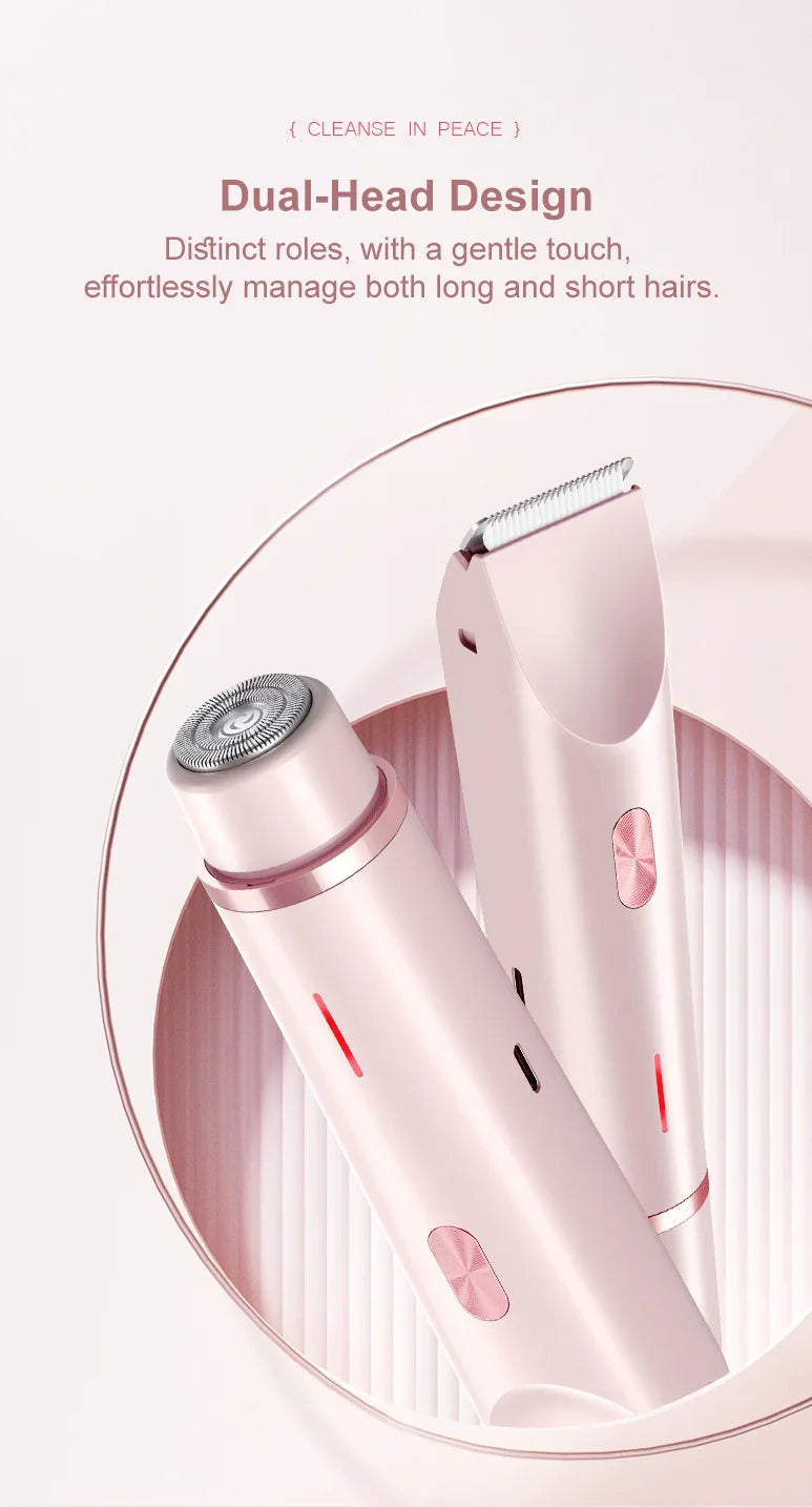 2 in 1 Dual-Head Painless Women Electric Razors Bikini Trimmer Wet Dry Use for Ladies Pubic Hair Detachable Head Electric Shaver