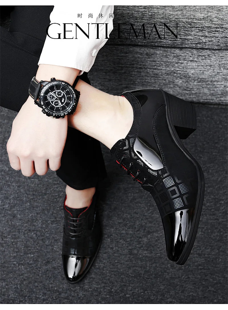 Men Formal Shoes High Heels Business Dress Shoes Male Oxfords Pointed Toe Formal Shoe for Man Luxury Wedding Party Leather Shoe