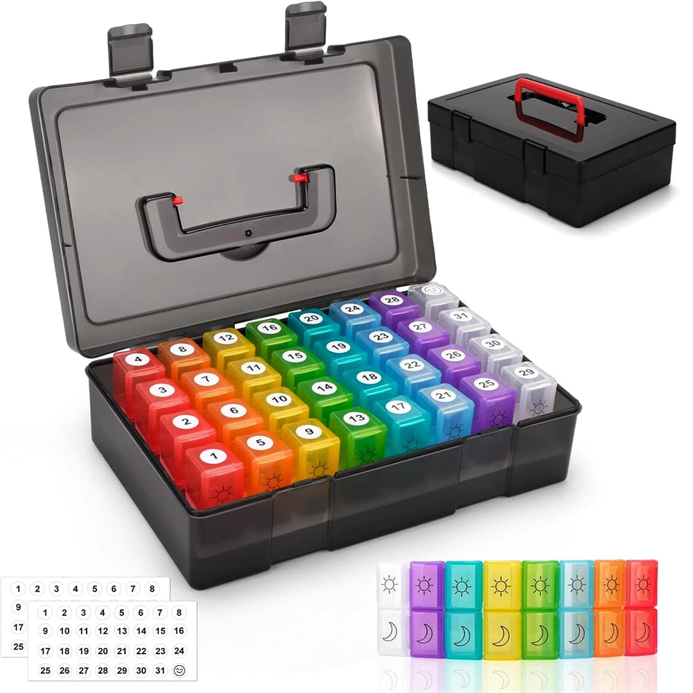 1pcs  Monthly Pill Organizer 2 Times a Day,30 Day Pill Organizer with 32 Daily Pill Box and Travel Case,for Medicine,Vitamin