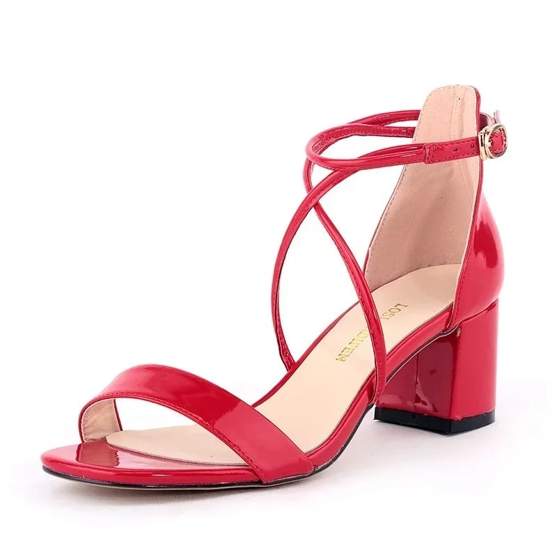 Women Sandals Fashion 2026 Summer Thick High Heels Sexy Pumps Sandals Ankle Strap Work Office OL Party Dress Wedding Shoes