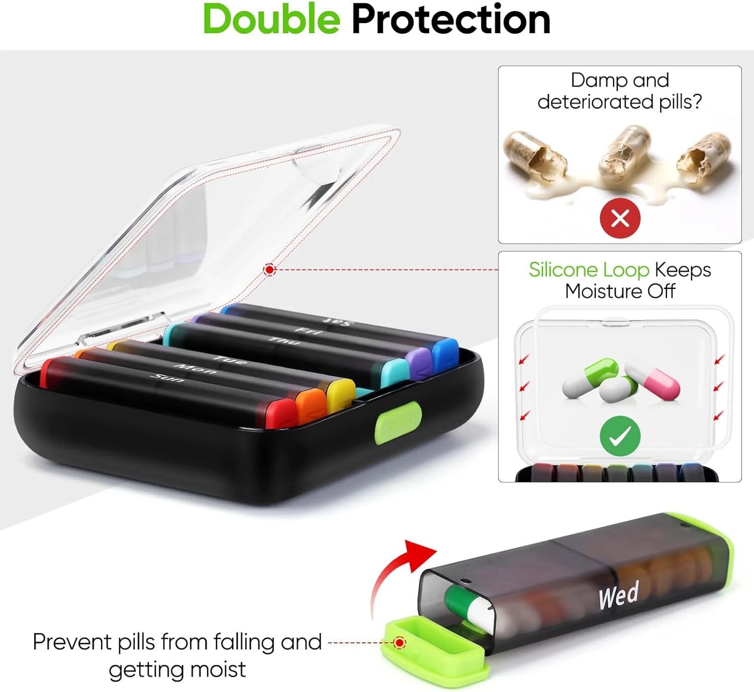 Medicine Box Weekly Pill Organizer Pill Box 7 Day with One-Side Large Openings for Easy to Use Case for Medication Vitamins Fish