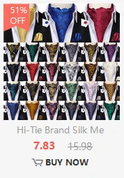 Hi-Tie Mens Ascot Black Pink Blue Red Gold Green Purple White Cravat Tie Hanky Cufflinks for Male Wedding Business Prom