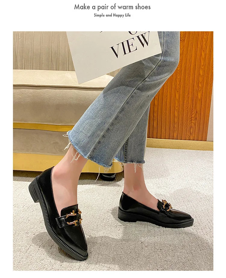New Women Pointed Toe Leather Casual Shoes British Style Dress Shoes Fashion Cool Slip-on Loafers