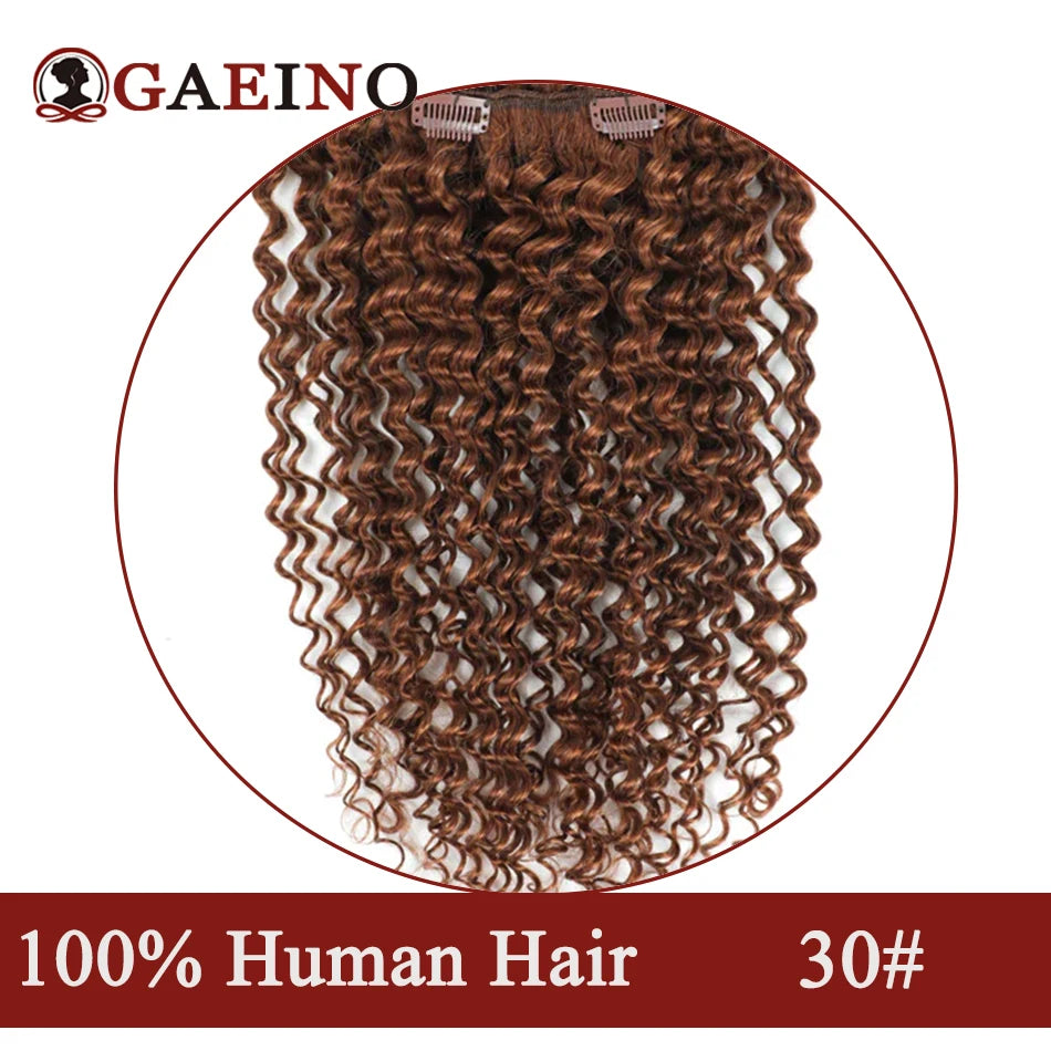 140-160 Grams Kinky Curly Clip In Hair Extensions Human Hair 100% Remy 10Pcs/Set Chestnut Brown & Bronzed Blonde Mix Full Head