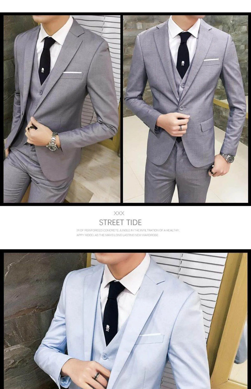 Men's Three-Piece Suit Set Business Formal Tailored Wedding Groomsmen Dress Spring Fashion Urban Polyester Blend Standard Fit
