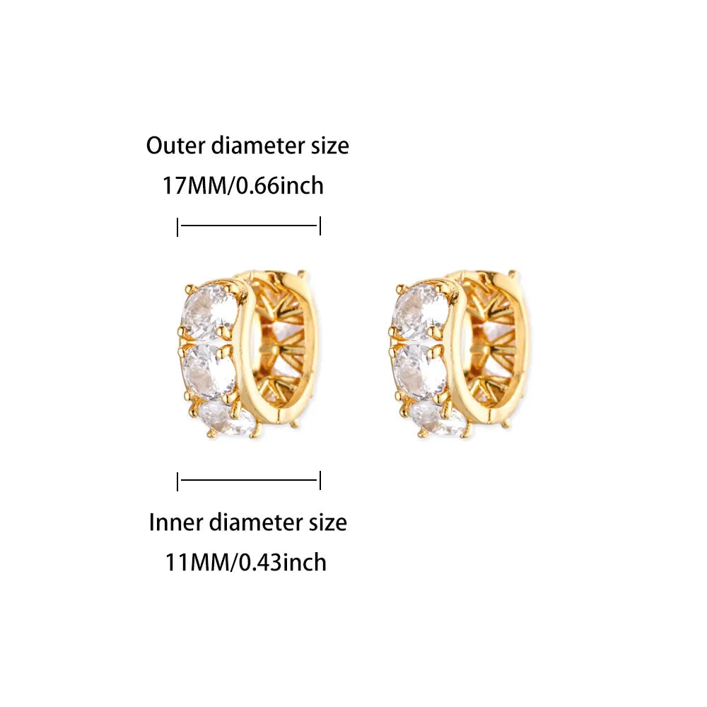 Cubic Zirconia Hoop Earrings For Women Luxury Crystal Zircon Gold Color Stainless Steel Earring Jewelry Wedding Party Gift