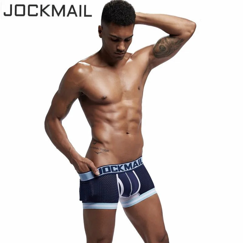 JOCKMAIL Men Underwear Boxes Mesh Quick Drying Ice Silk Breathable Youth Fashion Calzoncillos Sexy Am Gosteren Killer Sansursuz