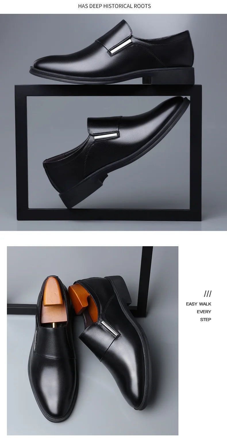 2025 New Men's Elevating Dress Shoes British Style Pointed-Toe Cowhide Leather Soft White Oxfords Formal Business Footwear