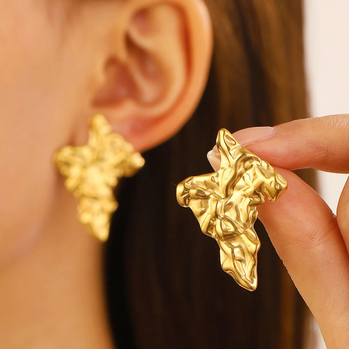 Stainless Steel Wrinkled Gold Color Earrings For Women Metal Earing Jewelry 2026 Trending Vintage Round Square Heart Earrings