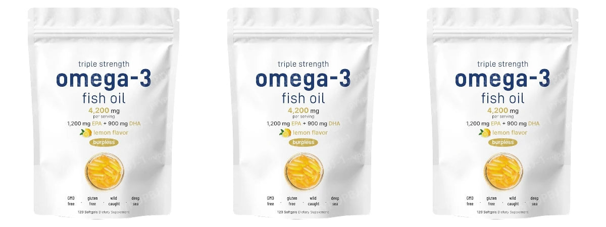 Triple Strength Omega 3 Fish Oil Supplements 4200mg Per Serving 120 Softgels Lemon Flavored Burpless EPA