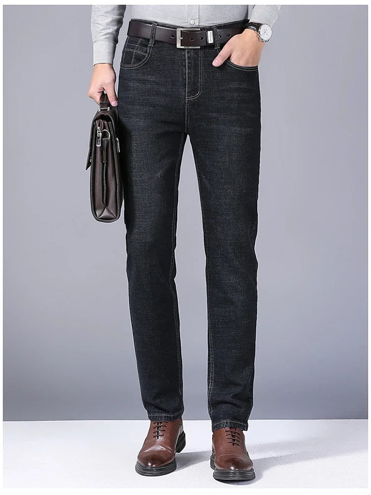 Men Fashion Straight Jeans Men 2025 New Stretch Slim Fit Pants Comfortable Soft Business Denim Trousers Male Brand Clothing