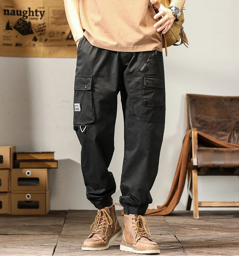 Man's Cargo Pants High Waist Casual Ninth Pants Fashion Slim High Street Straight Workwear Trousers Trend Streetwear Binding leg