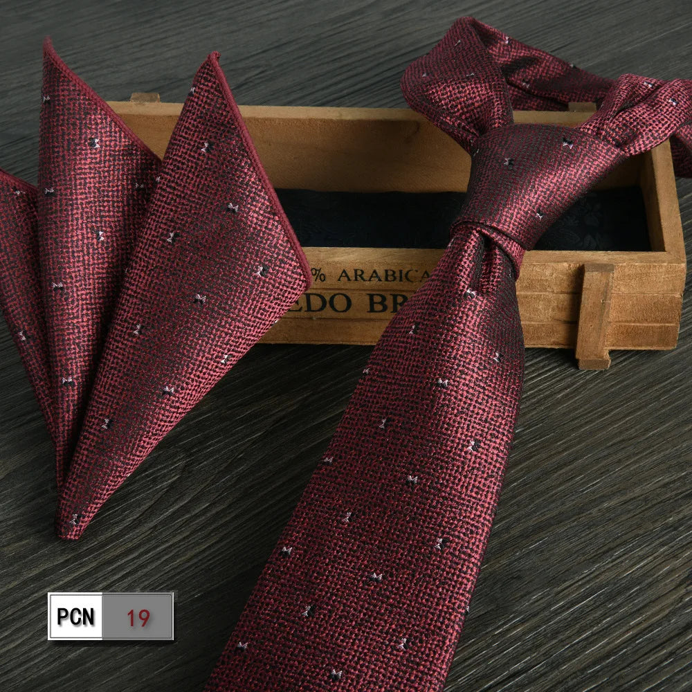 man tie set swine red 8cm Men's Formal tie and pocket square set 2-Piece Business Wedding burgundy ties for men and neckties man