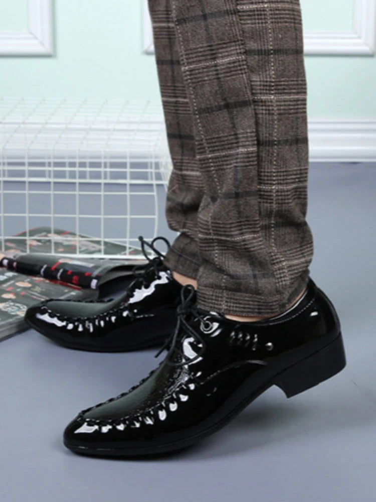 Men's  Dress Leather Shoes Lace-Up Wedding Party Shoes Mens Business Office Oxfords Flats Plus Size Men Fashion