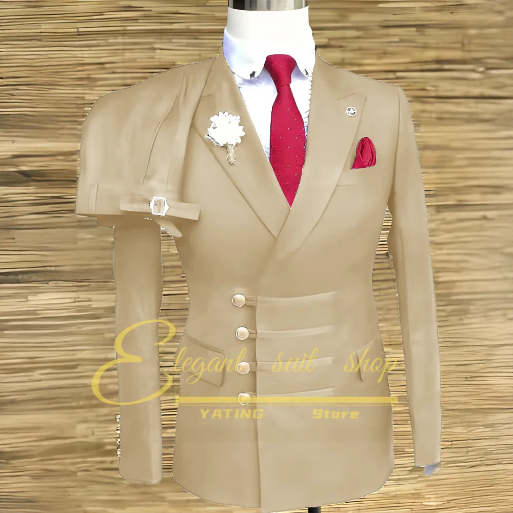 Formal Wedding Men Suits 2 Piece Jacket Pants Sets Double Breasted Male Clothing Costume