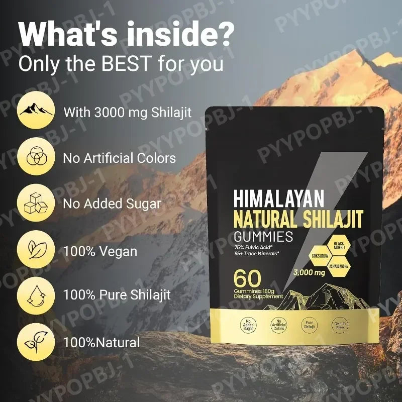 Pure Himalayan Shilajit Gummies Supplements Contain 3000mg xilaizhi & 85+ Trace Minerals Daily health support 60 Pieces
