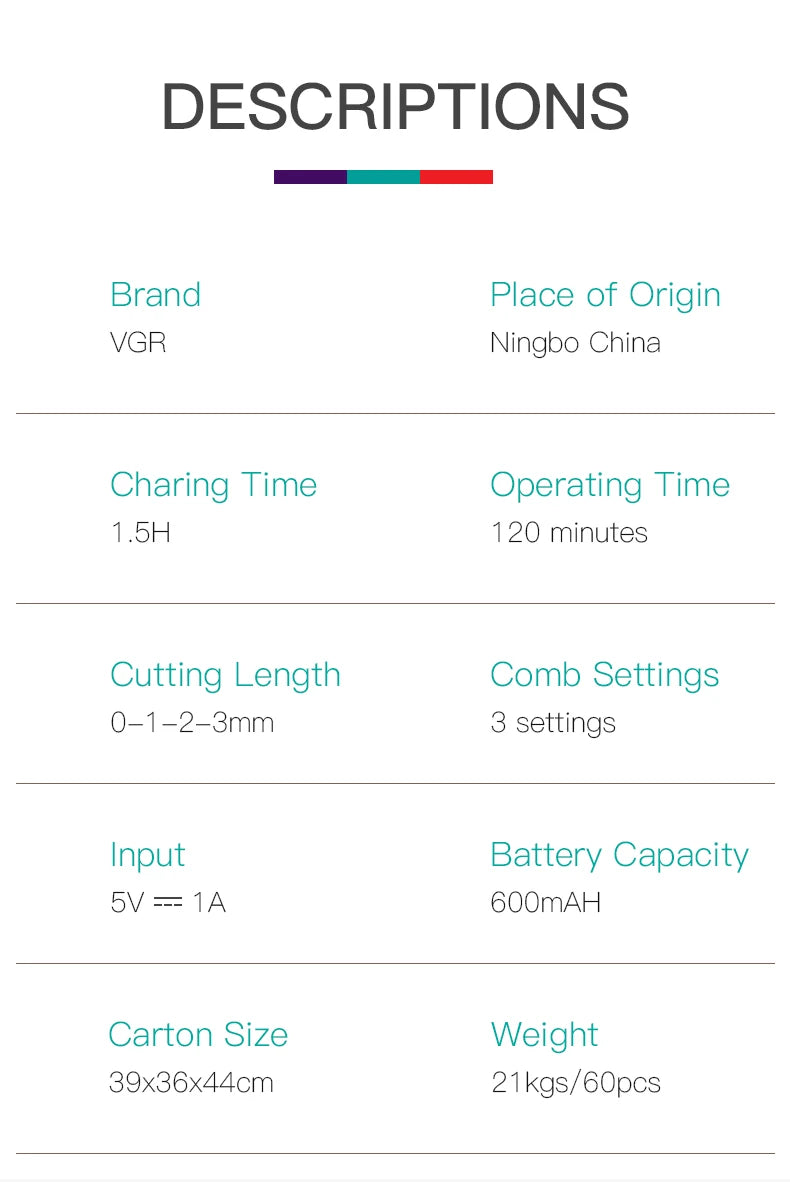 VGR  071 T-blade cutting machine barber rechargeable professional hair clipper trimmer for men cordless