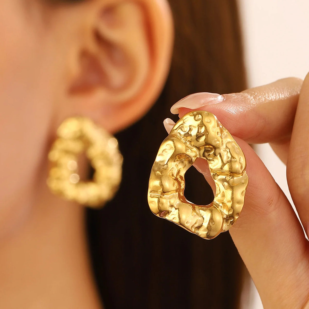 Stainless Steel Wrinkled Gold Color Earrings For Women Metal Earing Jewelry 2026 Trending Vintage Round Square Heart Earrings
