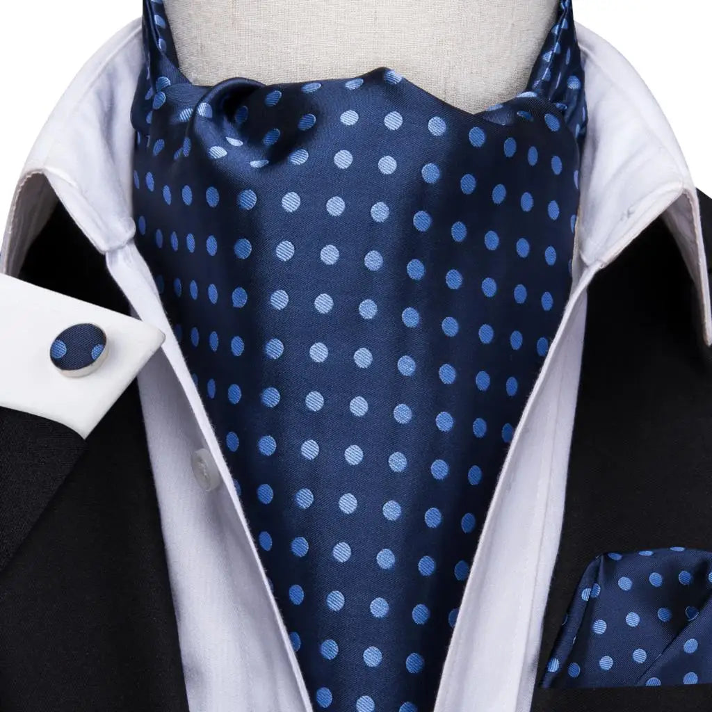 Hi-Tie Mens Ascot Black Pink Blue Red Gold Green Purple White Cravat Tie Hanky Cufflinks for Male Wedding Business Prom