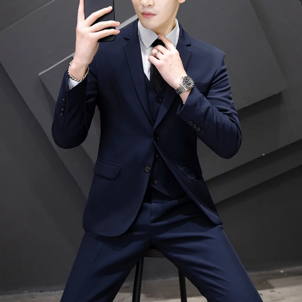 Men's Three-Piece Suit Set Business Career Wedding Groomsmen Best Man Decoration Formal Dress Code Tailored Look