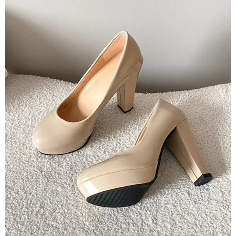 New High Heels Shoes Women White Wedding Shoes Thick High Heels Fashion Party Pumps Footwear Black Red Big Size 34-42