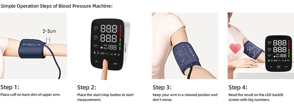 Kingclinic LED Backlit Screen Automatic Upper Arm BP Monitor Electronic Blood Pressure Machine 2X120 Groups Adjustable BP Cuff
