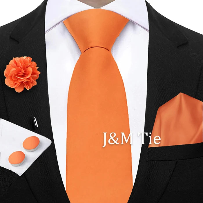 Mens Ties Solid NeckTie Pocket Square Brooch Set Men's Wedding Pink Blue Purple Tie Suit Accessories Fit Group Holiday Party