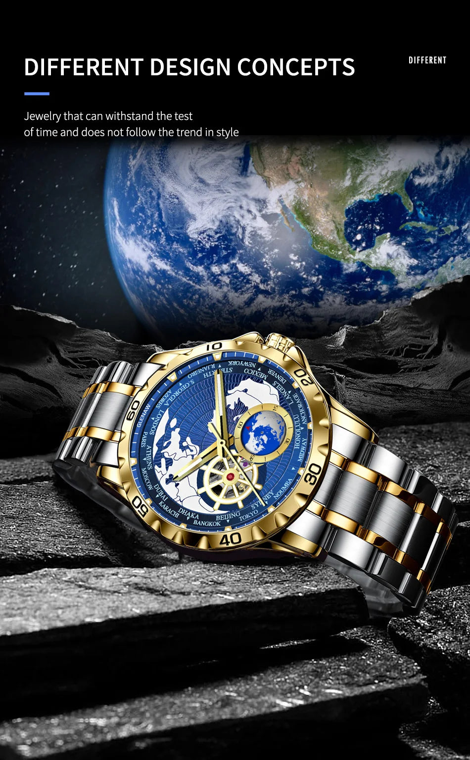 2025 New GLENAW Earth Series Mechanical Watch Men Rotating Earth Dial Night Light Waterproof Top Luxury Design Mechanical Watch