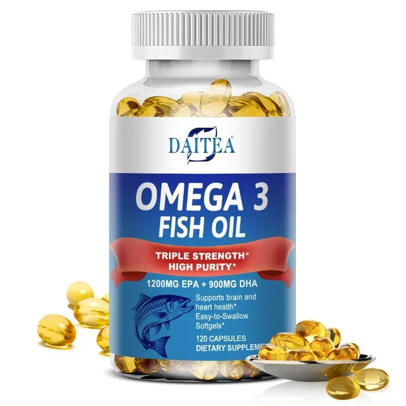 Daitea Triple Strength Omega 3 Fish Oil - Fish Oil Supplement with EPA & DHA Fatty Acids Premium Wild Caught, 30/60/120 Capsules