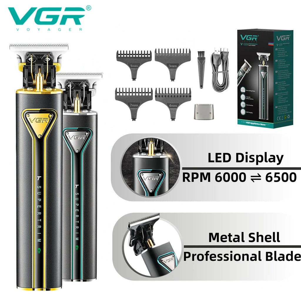 VGR Hair Clipper T9 Hair Trimmer Professional Hair Cutting Machine Metal Wireless Electric Rechargeable Clippers for Men V-009