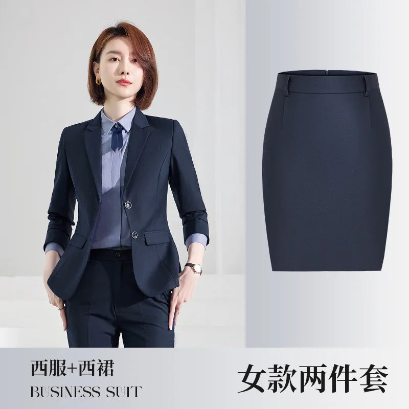 Men's Formal Business Suit Set Black Grey Blue Blazer Pants 2 Piece Work Wear For Office Sales Property 4S Store Staff