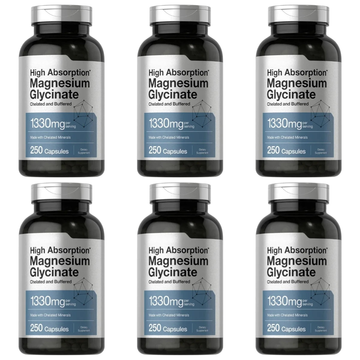 Magnesium Glycinate 1330mg (Elemental Magnesium) 250 Capsules Chelated Buffered Minerals Non-GMO Gluten Free Dietary Supplement