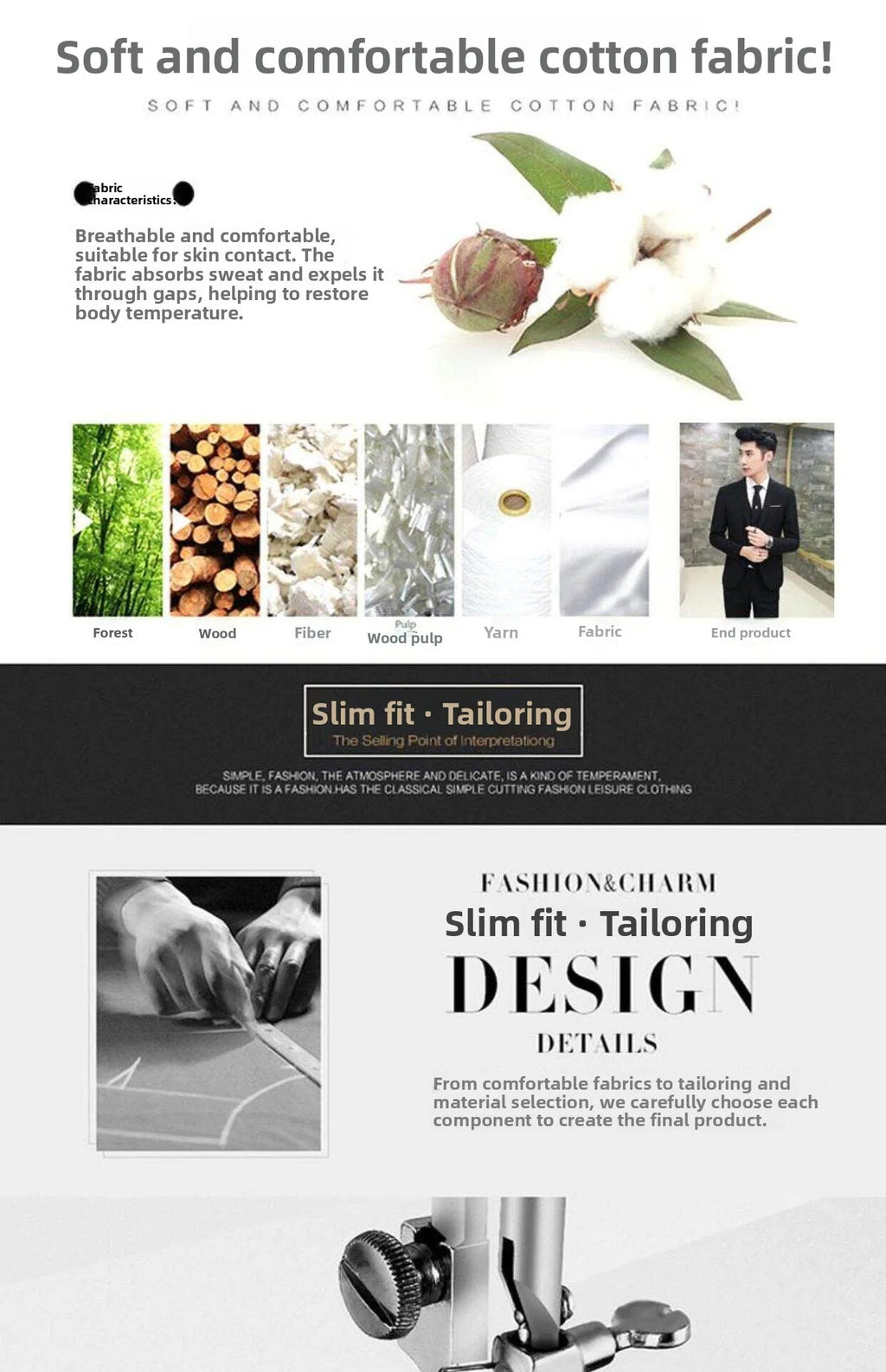 Men's Three-Piece Suit Set Business Formal Tailored Wedding Groomsmen Dress Spring Fashion Urban Polyester Blend Standard Fit