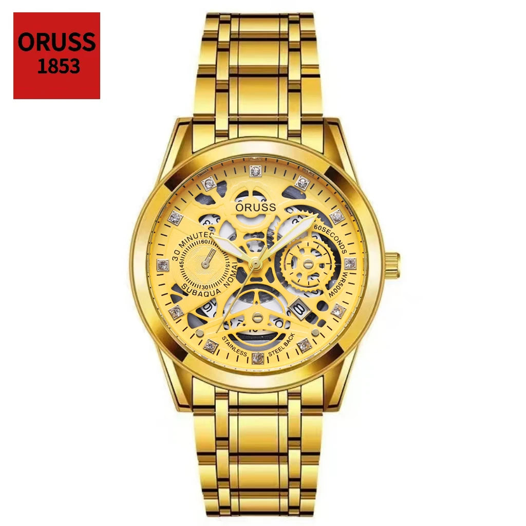 High-end personalized watches; fashionable stainless steel straps; durable and waterproof; hollow gear style; cool and trendy.