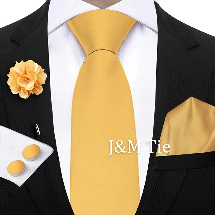 Mens Ties Solid NeckTie Pocket Square Brooch Set Men's Wedding Pink Blue Purple Tie Suit Accessories Fit Group Holiday Party