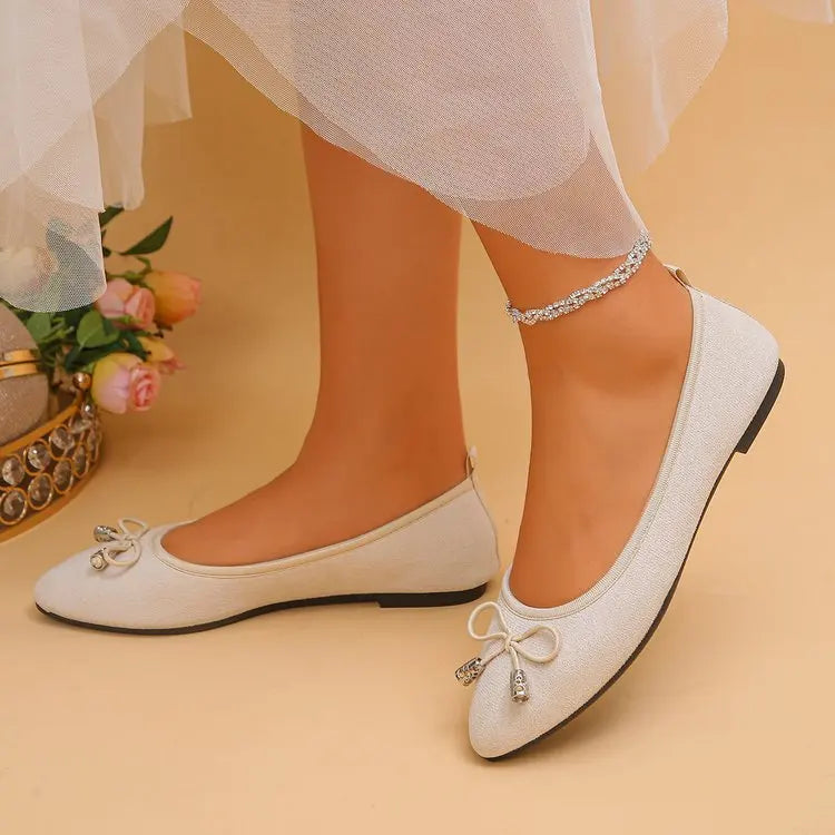 Women's Elegant Pointed Toe Ballet Flats with Bowknot Decor Slip-On Dress Shoes for Office Wedding Party Daily Casual Footwear