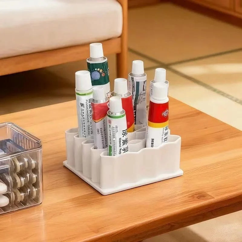 Silicone 32 Compartment Medicine Organizer Wave Design Spaced Vertical Storage Rack Desktop Ointment Organizer Storage Holder