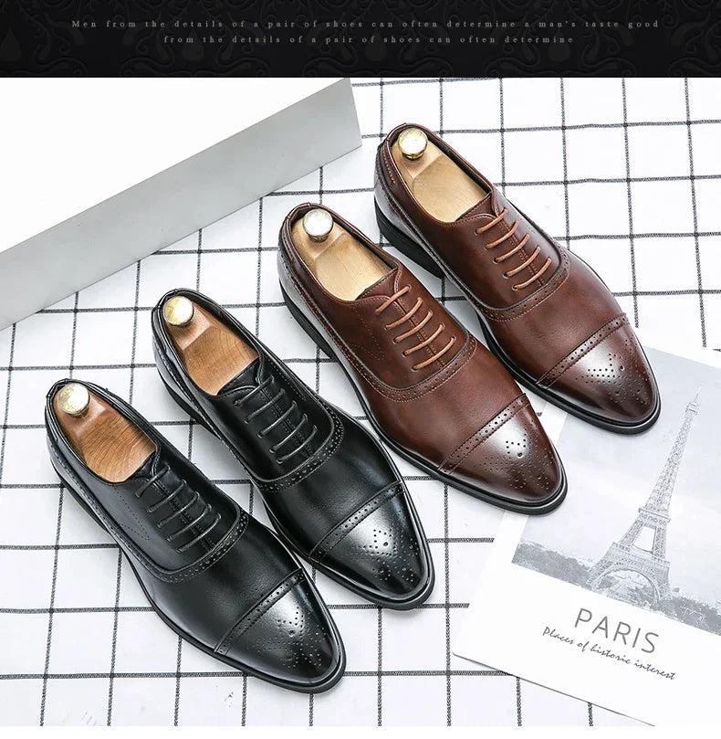 Luxury Men Dress Shoes Fashion Casual Business Shoes Retro Party Banquet Shoes for Men Carved Lace-up Brogue Wedding Shoe Size48