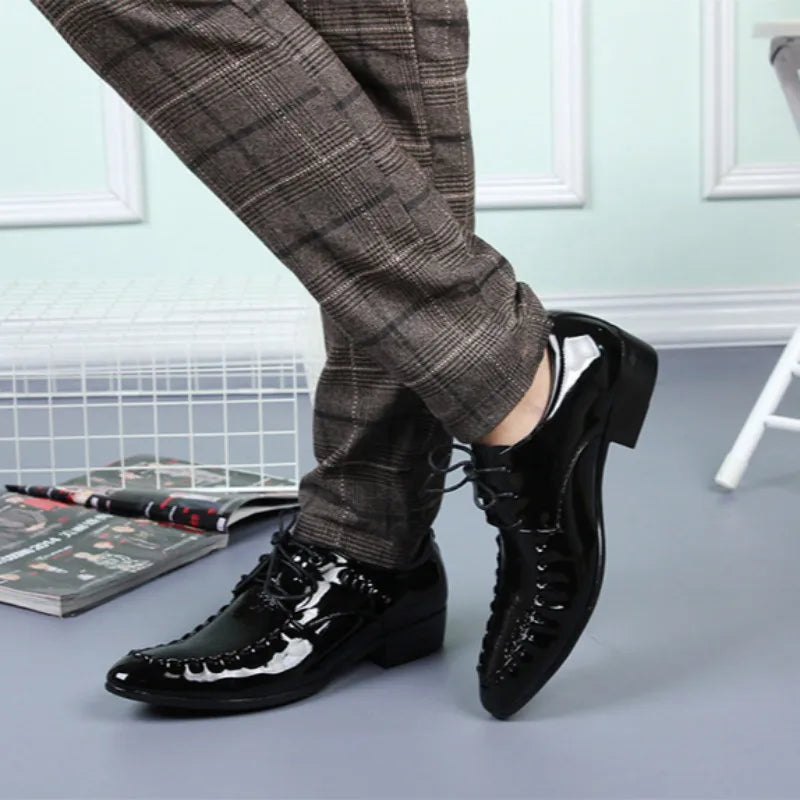 Men's  Dress Leather Shoes Lace-Up Wedding Party Shoes Mens Business Office Oxfords Flats Plus Size Men Fashion