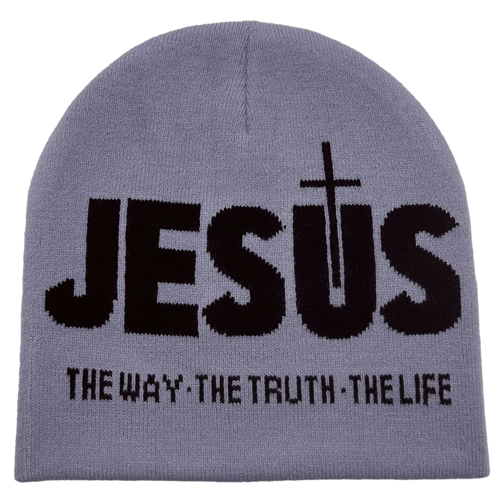 Y2k Women Jacquard Alphabet JESUS Knit Beanies Hat Men Letter Winter Fashion Kpop Goth Warm Hip Hop Thermal Unisex Pullover Hat