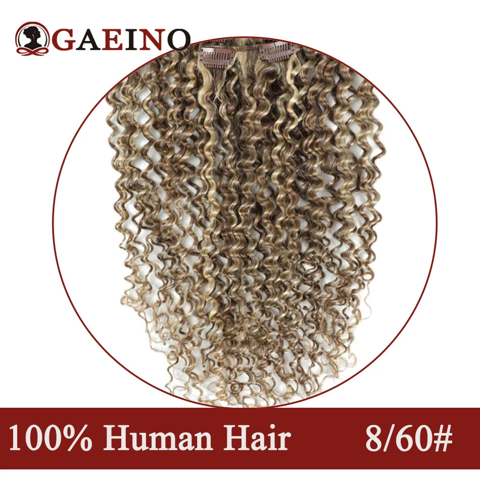 140-160 Grams Kinky Curly Clip In Hair Extensions Human Hair 100% Remy 10Pcs/Set Chestnut Brown & Bronzed Blonde Mix Full Head