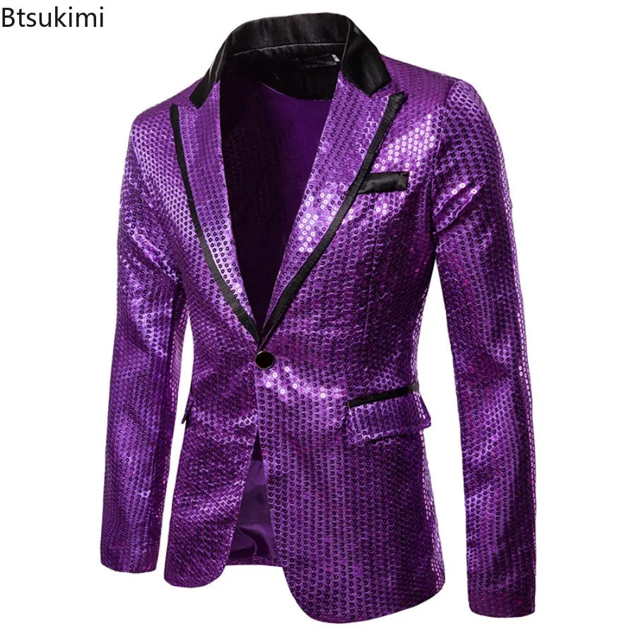 New Men's Dress Suit Round Sequin Boutique Casual Suit Jacket Men Wedding Stage Performance Costume Bar Nightclub Host Suit Tops