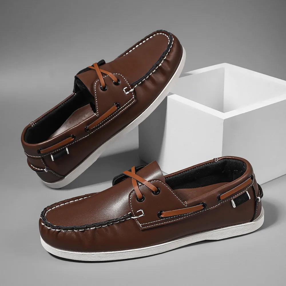 Men's Trendy Apron Toe Loafer Shoes, Slip On Comfy Non Slip For Outdoor Walking Traveling, Spring And Summer
