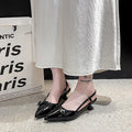 2026 New Summer Women's Dress Shoes Patent Leather Slip on Pointed Toe Sandals Buckle Slingbacks Mid Heels Pumps Sandalias Mujer