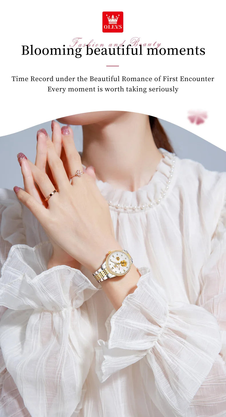 OLEVS 6706 Mechanical Watch for Women Luxury Waterproof Fashion Elegant Diamond  Automatic Ladies Watches
