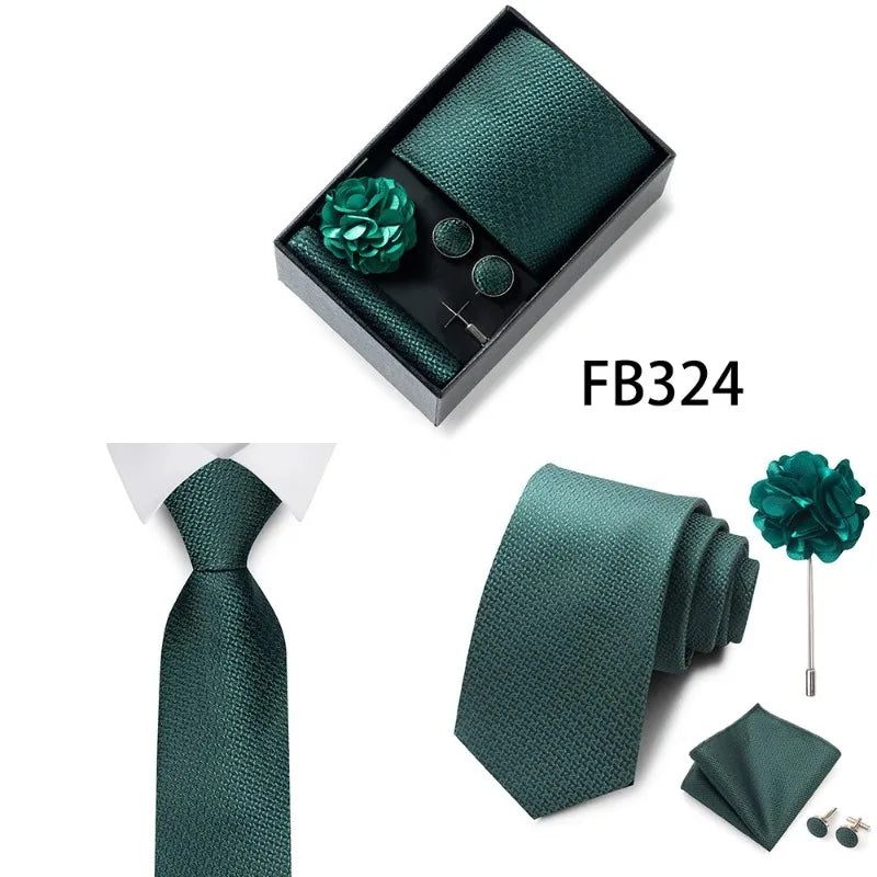 Luxury and Fashionable Men's Tie Gift Box Includes Tie, Handkerchief, Cufflinks, Tie Clip, Brooch